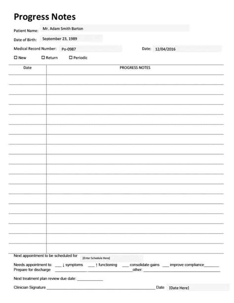 psychotherapy progress note template word
